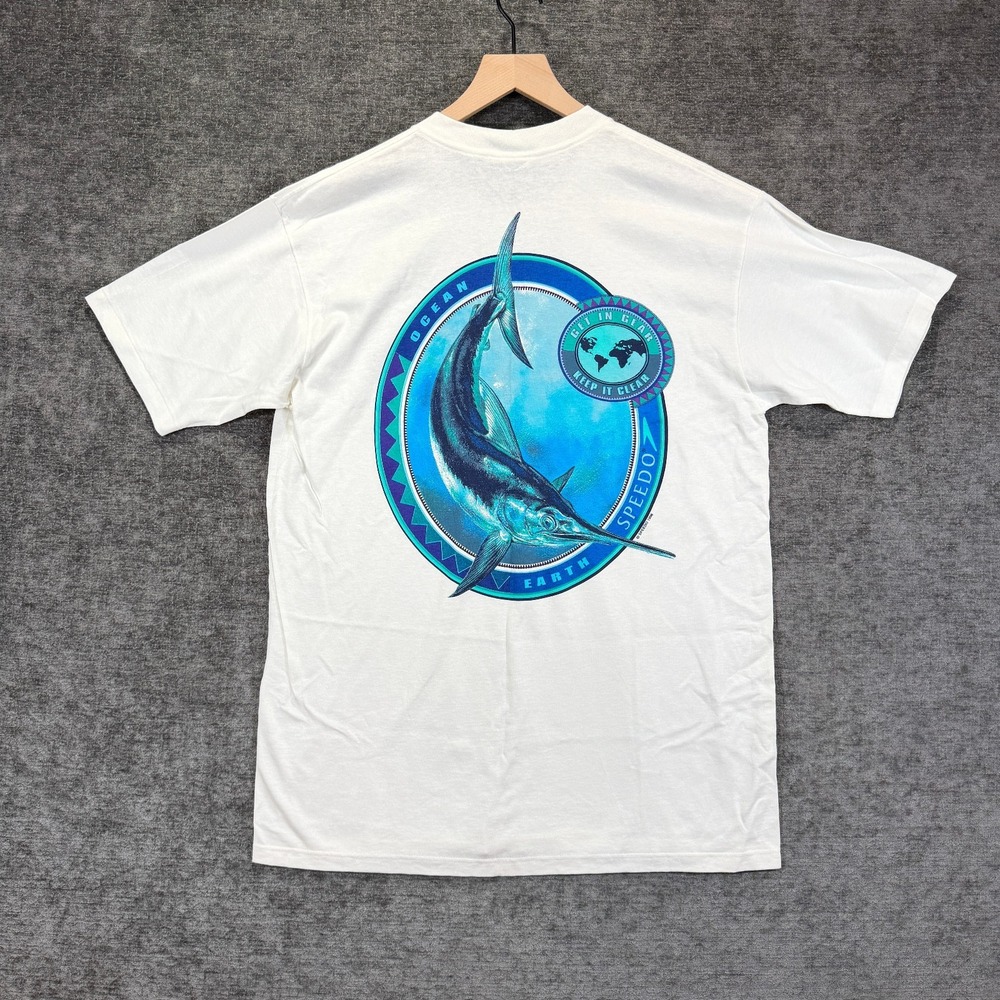 Speedo Ocean Earth T Shirt 1996 NWT Deadstock Marlin Single Stitch White Large